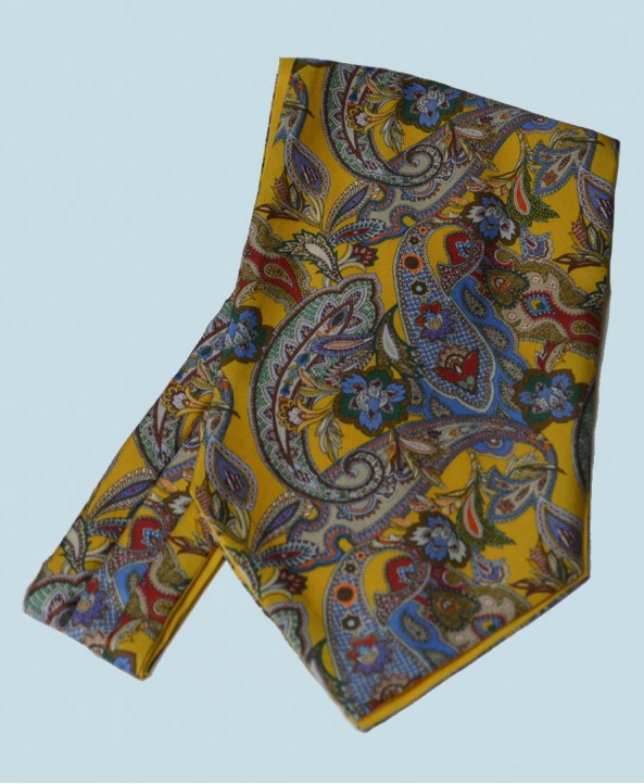 Fine Silk Carnaby Carnival Paisley Pattern Cravat in Golden Yellow